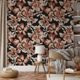 "Clare Wallpaper by Wall Blush in cozy living room, floral design focal point with modern decor."