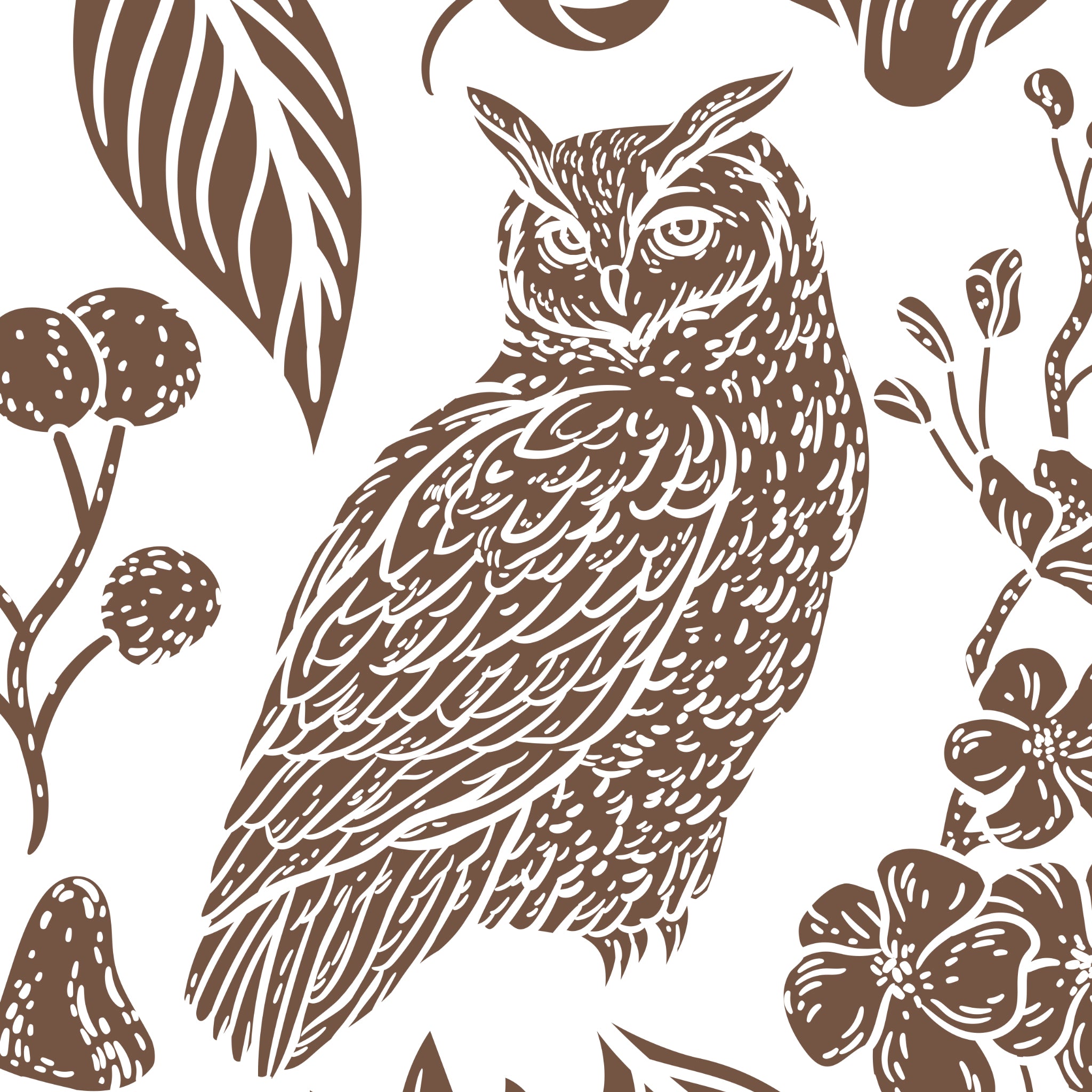 Wall Blush Cottonwood Wallpaper featuring an owl design in a modern living space setting.