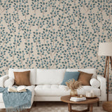 Alt text: "Elegant Wall Blush Paisley & Stone Wallpaper featured in a cozy living room setup highlighting the wall decor."