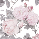 "Wall Blush's Secret Garden (White) Wallpaper featuring elegant floral design in a stylish bedroom setting."