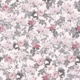 "Wall Blush Secret Garden (Pink) Wallpaper installed in modern bedroom, elegant floral design focus."