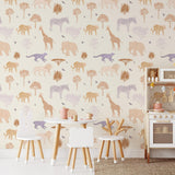 Savannah Wallpaper by Wall Blush SG02 in a stylish children's room featuring playful animal designs, ideal for a modern nursery.
