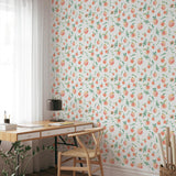 "Peachy Clean Wallpaper by Wall Blush in a bright home office, showcasing the stylish and vibrant wall decor."