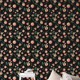 Peachy Clean (Black) Wallpaper by Wall Blush in cozy modern living room, stylish decor with focus on wall.
