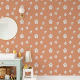 "Peachy Perfect Wallpaper by Wall Blush in a stylish bathroom, enhancing decor with a floral design."
