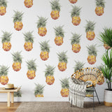 "Tropic Like It's Hot Wallpaper by Wall Blush adding a tropical touch to the modern living room."