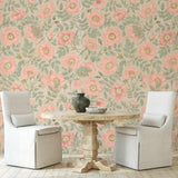 Poppy Wallpaper by Wall Blush SG02 in an elegant dining room, highlighting the decorative floral design.
