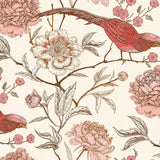 Wall Blush SG02 Scarlet Wallpaper with floral and bird design for elegant room decor, vivid and detailed pattern focus.
