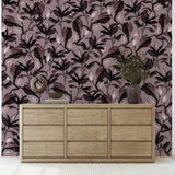 Lovett Wallpaper by Wall Blush SG02 in a stylish living room, focusing on the elegant botanical pattern.
