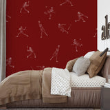 Batter's Up (Red) Wallpaper by Wall Blush SM01 in a stylish bedroom with sports theme focus
