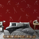 Wall Blush SM01's Batter's Up (Red) Wallpaper in a stylish bedroom, focusing on the vibrant sports-themed design.
