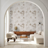 "Wall Blush Loire Valley wallpaper in a stylish living room with modern furniture highlighting the elegant decor."