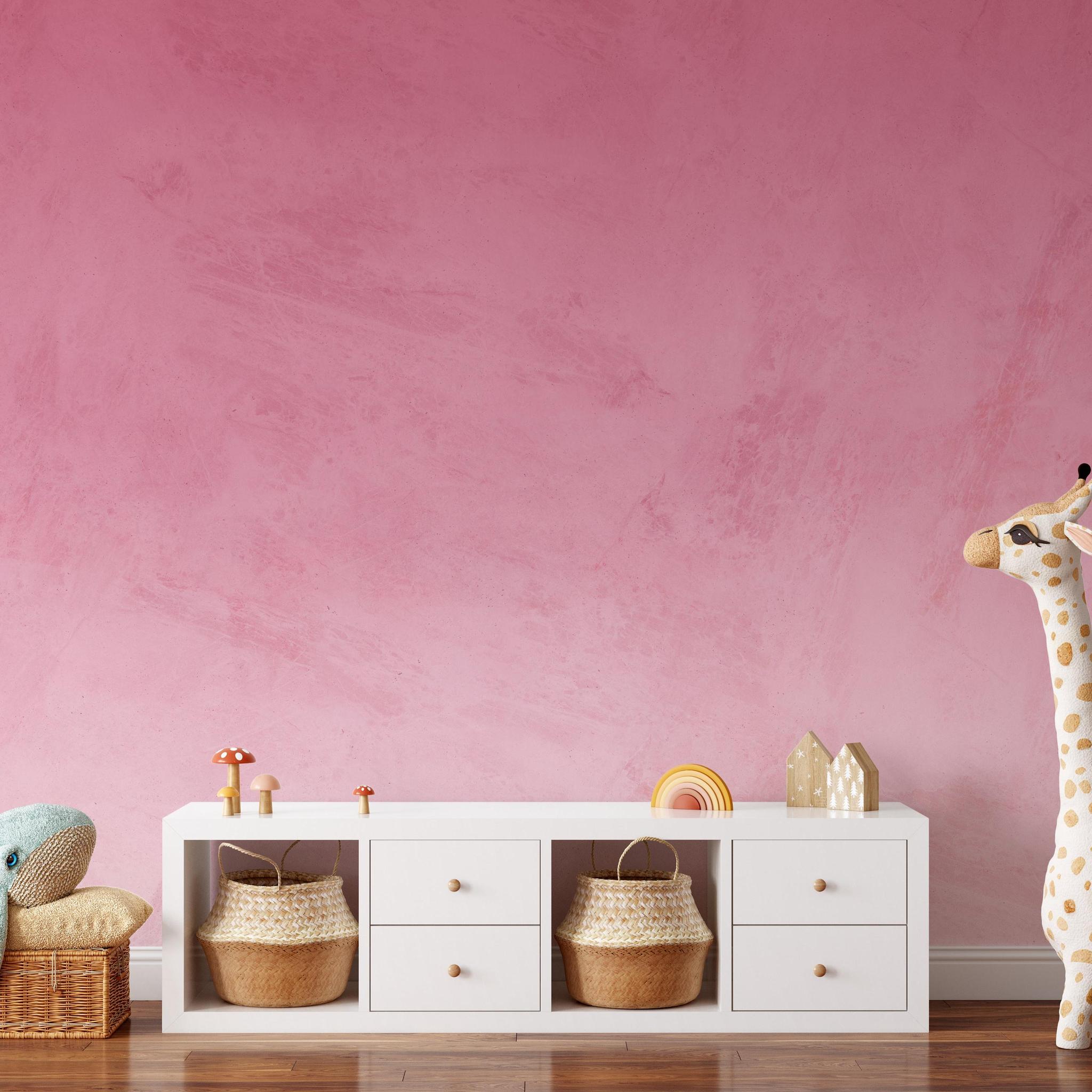 Rosemary Wallpaper by Wall Blush in a styled children's room with soft pink textured wall decor focus.
