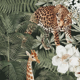 "Wall Blush Tanzania (Green) Wallpaper with exotic jungle motif in a stylish living space."