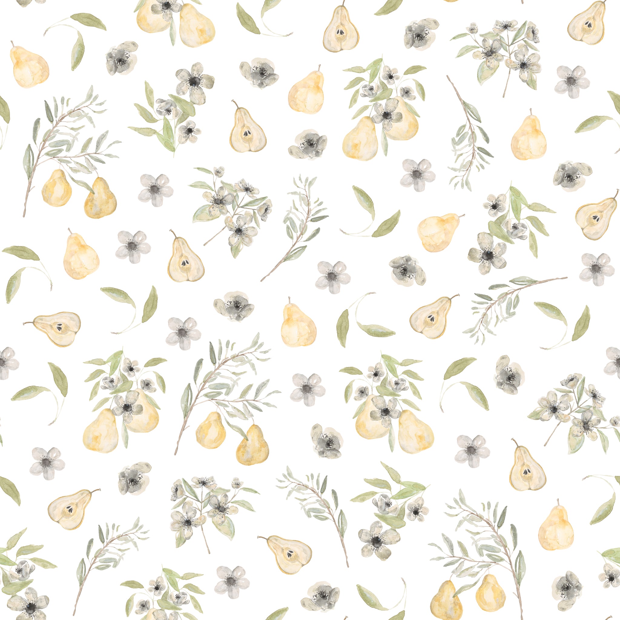 "Wall Blush Laurel Wallpaper featuring botanical and fruit design for a fresh, elegant living room ambiance."