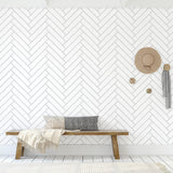 Stitch Wallpaper by Wall Blush featured in modern minimalist living room design with natural light.
