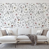 Scribe Wallpaper by Wall Blush SG02 in a chic living room with floral pattern focus
