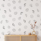 Seashore Wallpaper by Wall Blush SG02 in stylish living room with chic wooden sideboard.
