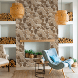 The Abbey Wallpaper by Wall Blush AW01 in cozy living room, showcasing stone pattern focus
