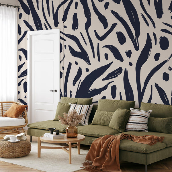 Signe - Deep Blue and Cream Abstract Wallpaper– WALL BLUSH