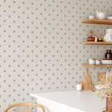 "Wall Blush's 'It's the Little Things Wallpaper' in a modern kitchen, showcasing elegant pattern design."