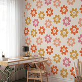 "Daisy Wallpaper by Wall Blush in a home office with colorful floral design, focusing on wall decor."
