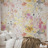 Cozy bedroom featuring the Spring Fling Wallpaper by The Salem Gideon Line with floral design focus.
