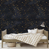 Le Petit Wallpaper by Wall Blush SG02 in a cozy bedroom setting with focus on celestial design.
