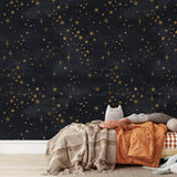 Le Petit Wallpaper by Wall Blush SG02 in a cozy children's room, highlighting the starry design focus.
