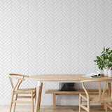 "Modern dining room featuring Wall Blush Stitch Wallpaper, with a focus on elegant design and texture."