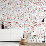 "Vibrant Wall Blush Storybook Wallpaper featured in a modern home office decor setting."
