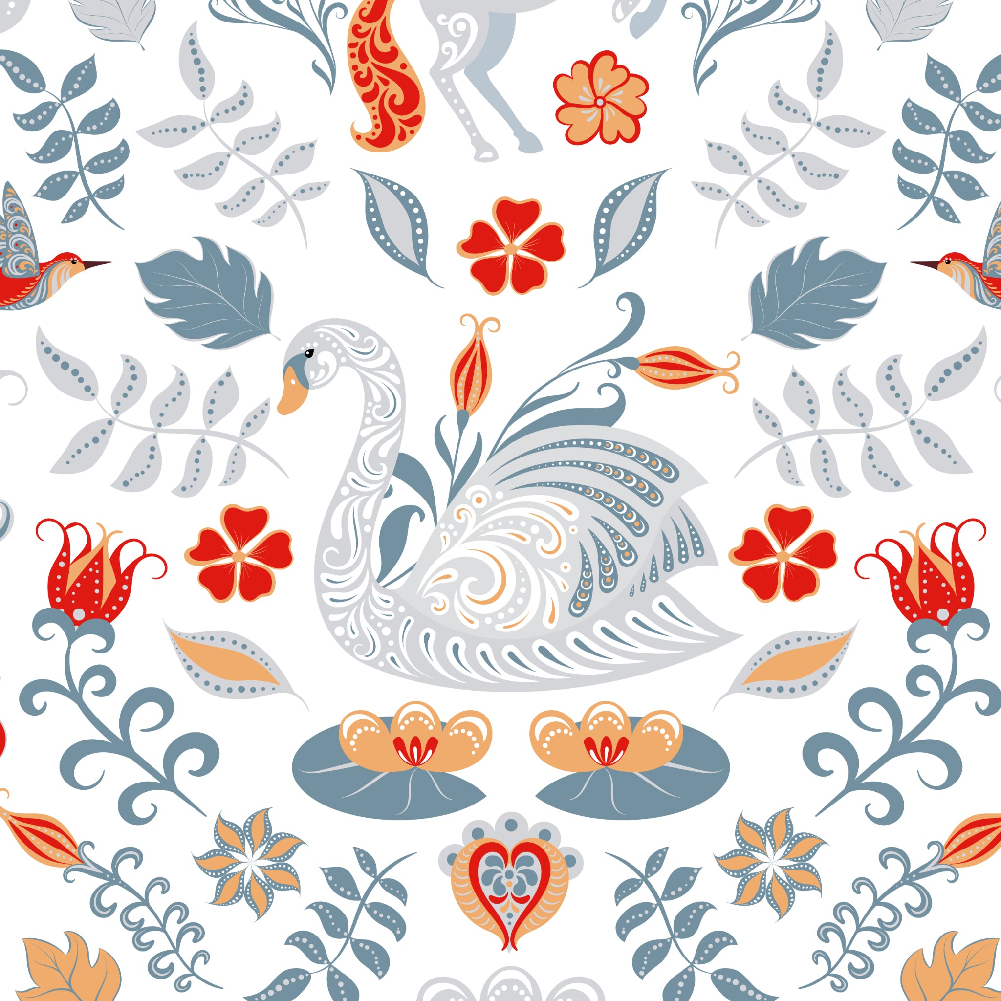 "Wall Blush Storybook Wallpaper featuring whimsical swan design for a playful kid's room decor focus."
