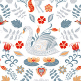 "Wall Blush Storybook Wallpaper featuring whimsical swan design for a playful kid's room decor focus."