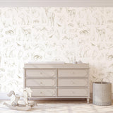 Waverley Wallpaper by Wall Blush SM01 in a stylish nursery with animal designs as focus
