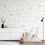 "Waverley Wallpaper by Wall Blush featured in a modern living room, showcasing elegant wildlife pattern focus."