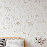 Waverley Wallpaper by Wall Blush SM01 in a stylish bedroom, showcasing animal illustrations with cozy decor focus.
