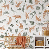 Wall Blush SG02 RAWR (White) Wallpaper in a stylish nursery, highlighting playful animal designs.
