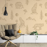 "Wall Blush's Into the Forest Wallpaper featured in a stylish living room setup emphasizing the wall decor."