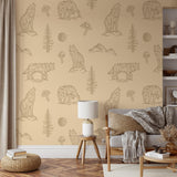 Wall Blush's "Into the Forest Wallpaper" featured in a stylish living room setting.