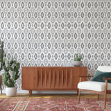 YEEHAWT (Dark) Wallpaper by The MB Line showcased in a stylish living room scene.
