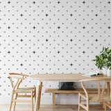 "Wall Blush 'You + Me Wallpaper' in a modern dining room setting, highlighting the elegant wall pattern."