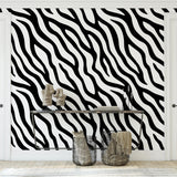 Dazzle Wallpaper by Wall Blush SG02 featured in a modern living room, with striking black and white design.

