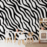 Dazzle Wallpaper from Wall Blush SG02 featuring bold patterns in a modern kids' room setting with playtable and toys.
